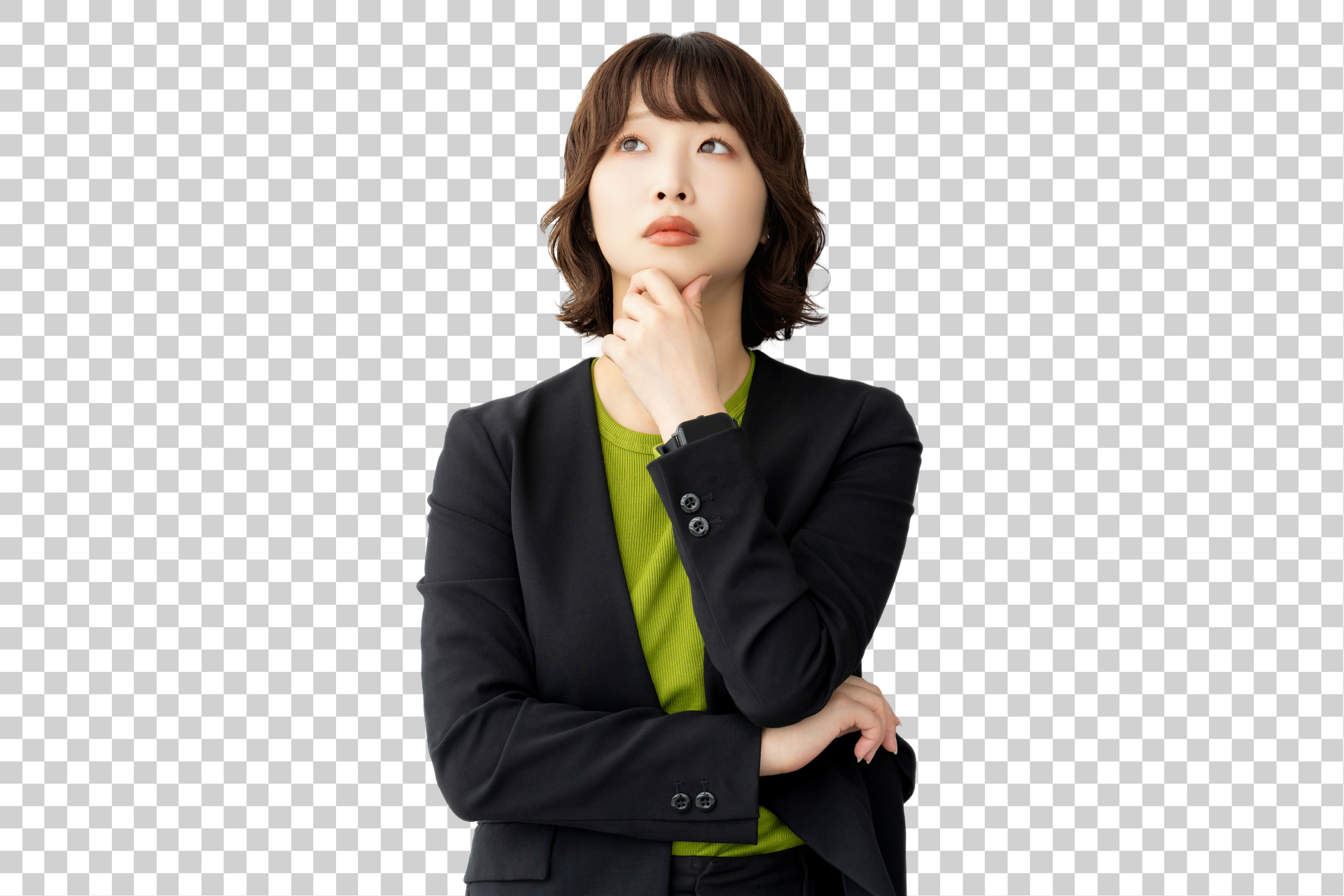 疑問を思い浮かべる女性